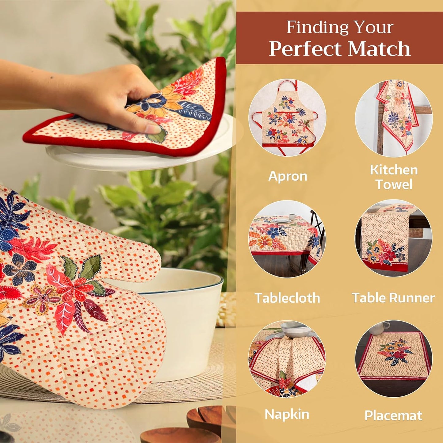 Maison d' Hermine Oven Gloves 100% Cotton Oven Mitt 7" x 13" with Loop Heat Resistant, BBQ, Cooking Gloves, Baking, Grilling, Kitchen, Handling Hot Pans (Pack of 1, Kalahari)