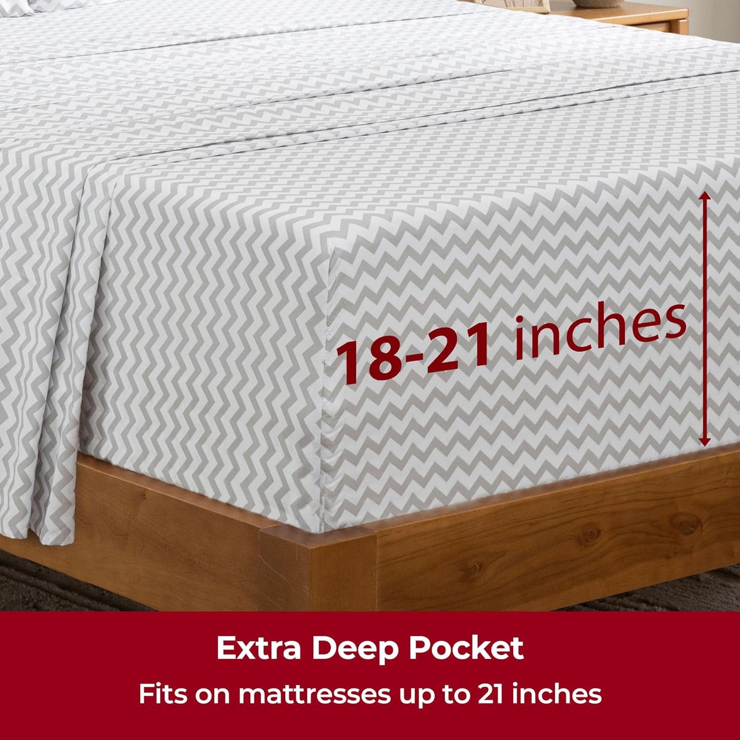 Mellanni Extra Deep Twin Sheets - 3 PC Iconic Collection Bedding - Hotel Luxury, Ultra Soft, Cooling Bed Sheets - Wrinkle, Fade, Stain Resistant (Twin, Chevron Gray)