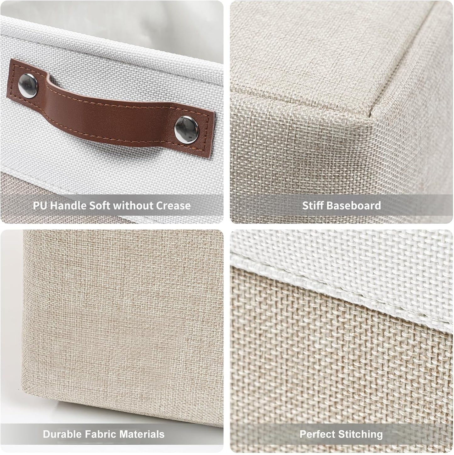 Large Fabric Storage Baskets | 50L Storage Bins, Decorative Linen Closet Baskets with Handles for Organizing, Shelf, Toys, Clothes, Home, Office, Nursery, 17x12x15Inches (Beige&White)