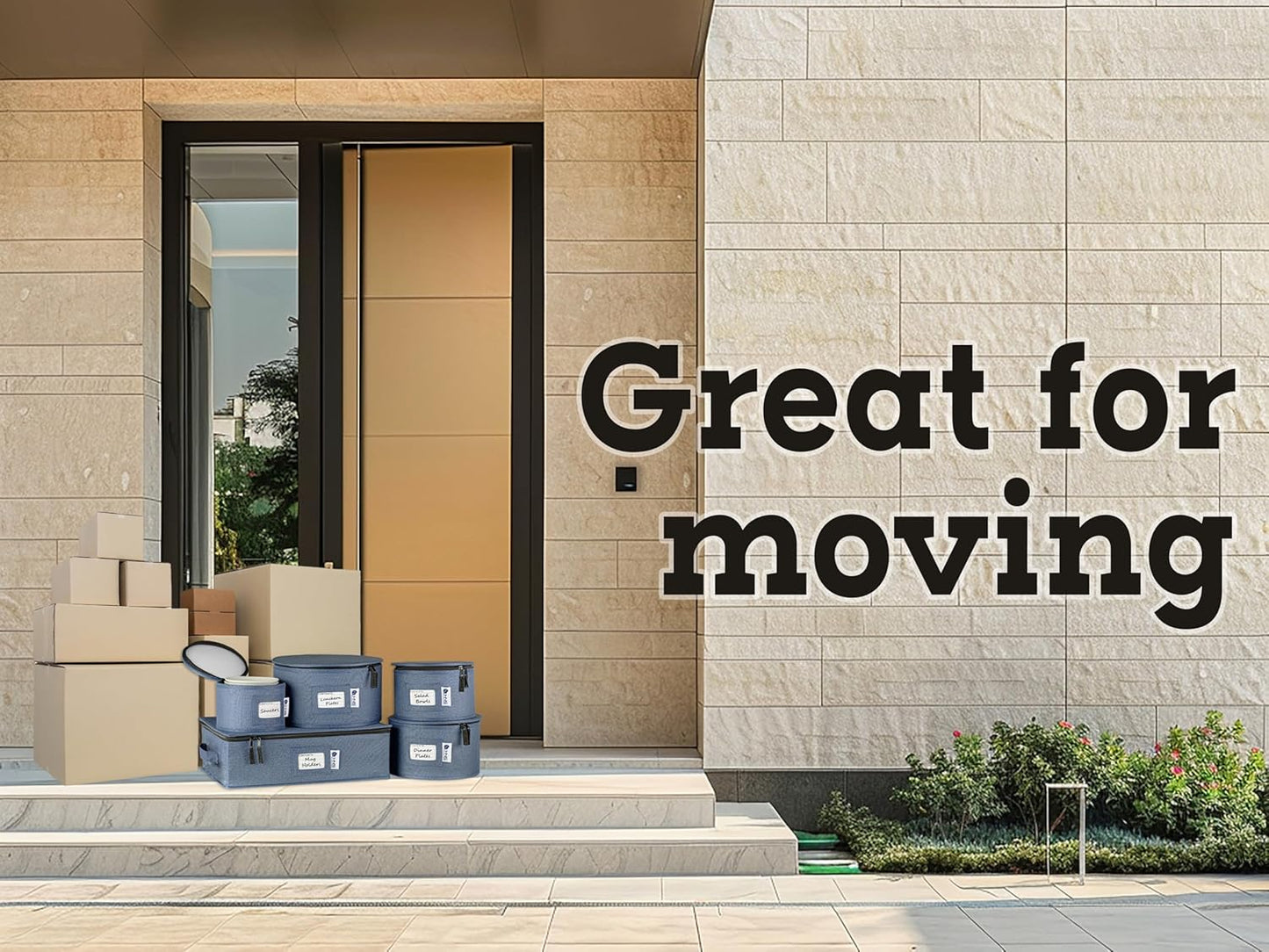 Salad Plates Storage Container - Hard Shell China Organizer with Dividers - Holds 12 Plates of 9" - Durable & Stackable Storage Box for Seasonal Dishware Protection - Denim Blue