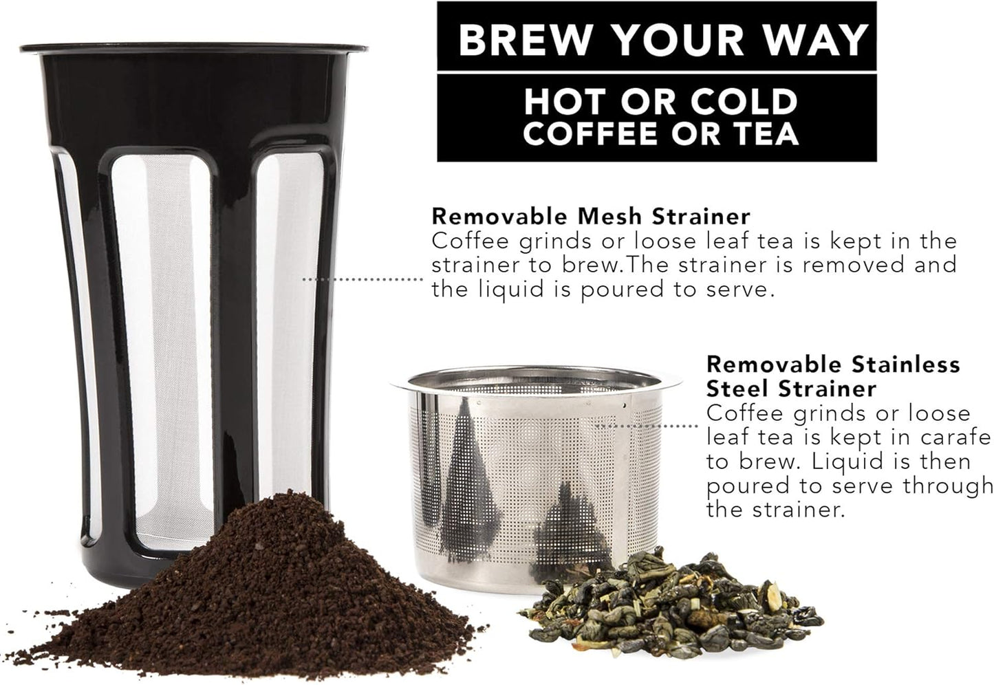 Hastings Collective Thermal Coffee Carafe 50 Oz - Large Stainless Steel Insulated Carafe - 1.5 Liter Double Walled Vacuum Thermos Coffee and Beverage Dispenser with Tea Infuser and Strainer (Black)