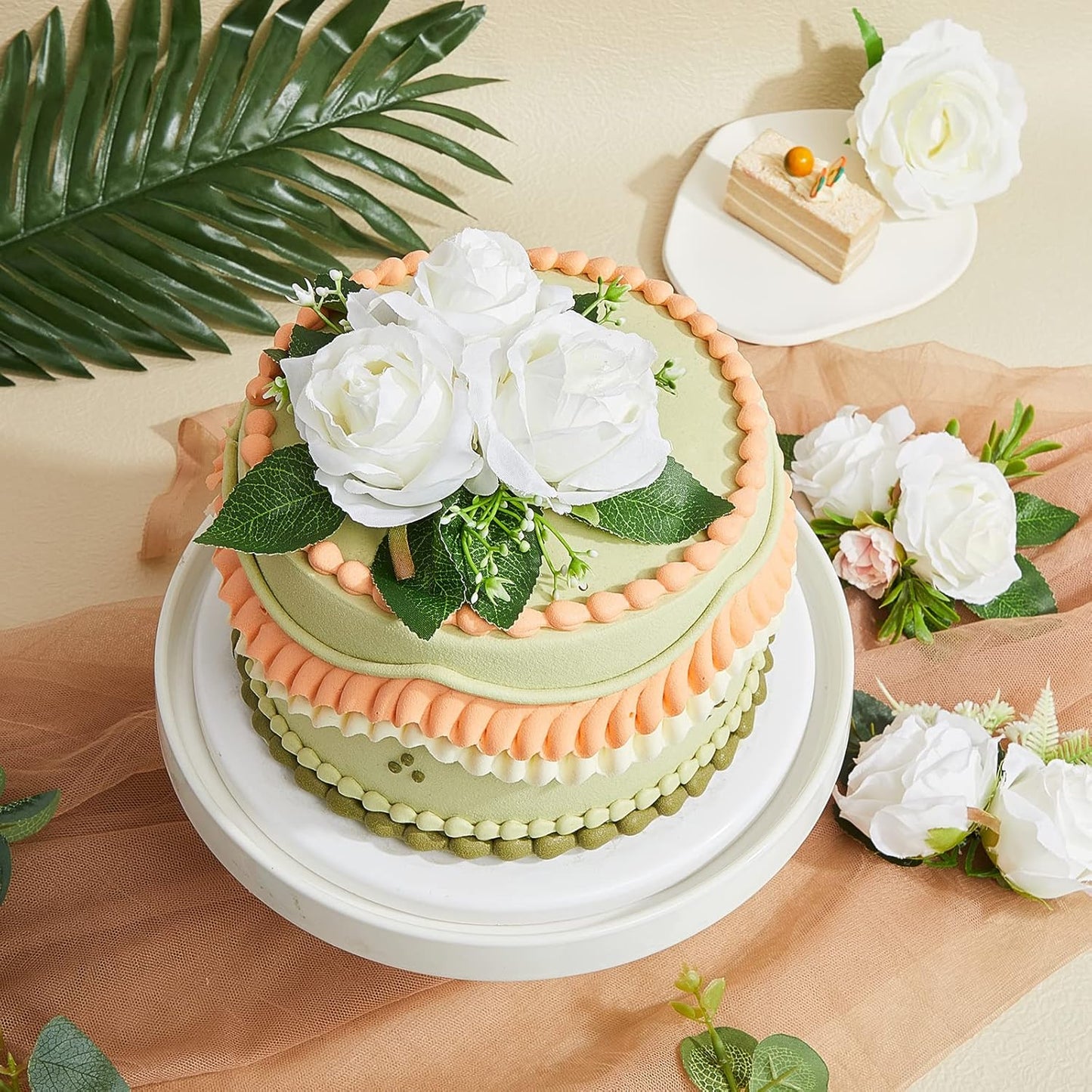 Taiyin 9 Pcs Flower Cake Topper Boho Cake Decorations Eucalyptus Flowers Floral Decorations for Women Wedding Birthday Party Anniversary(White)