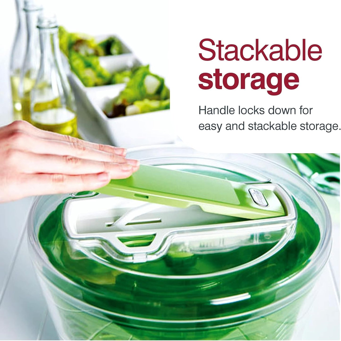 Zyliss Swift Dry Salad Spinner Large - Plastic Lettuce Colander and Spinner - Vegetable and Fruit Washer and Dryer - Dishwasher Safe Produce Tosser and Salad Spinner - Green, Large