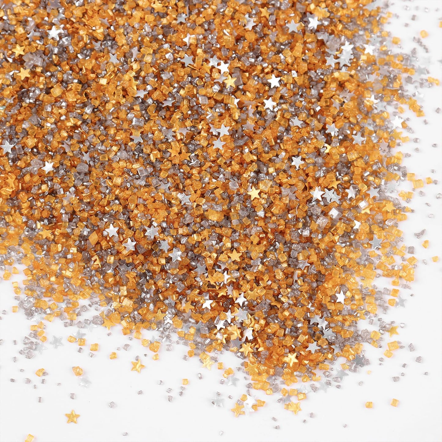 Gold Sanding Sugar Edible Silver Glitter Stars Mix, Edible Sugar Sprinkles for Cake Decorating, Sparkling Edible Sanding Sugar for Cupcake Toppers Cookie Decorations For Wedding Party Celebrations 3.5oz (Gold)