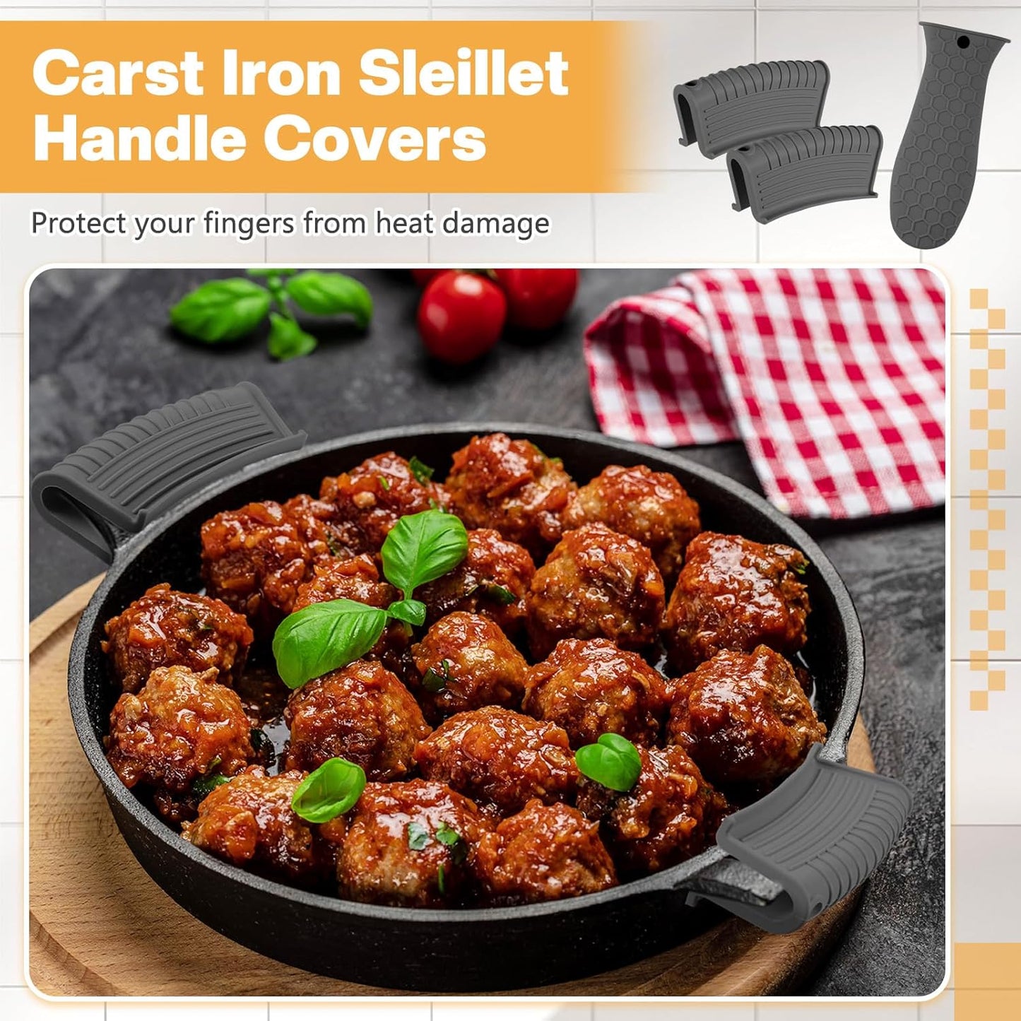 Patelai 8 Pcs Silicone Pot Holders Cast Iron Handle Cover Heat Resistant Pot Handle Covers Potholder Non Slip Reusable Pan Sleeve for Frying Pan Kitchen Supplies (Black,Gray,Light Gray,Khaki)