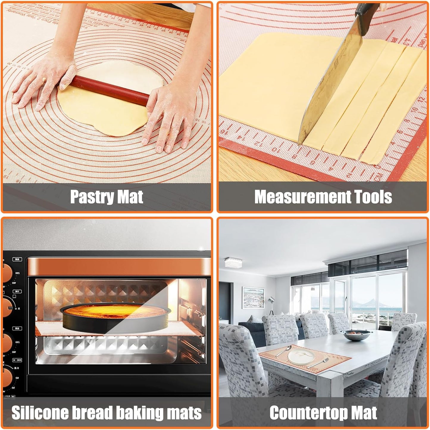 Silicone Pastry Mat 34x26 Inch Nonstick Baking Mats, Kitchen Counter Mat Perfect for Dough, Pastry, Dough Rolling, Pie Crust, Fondant, Pasta, Pizza Mat