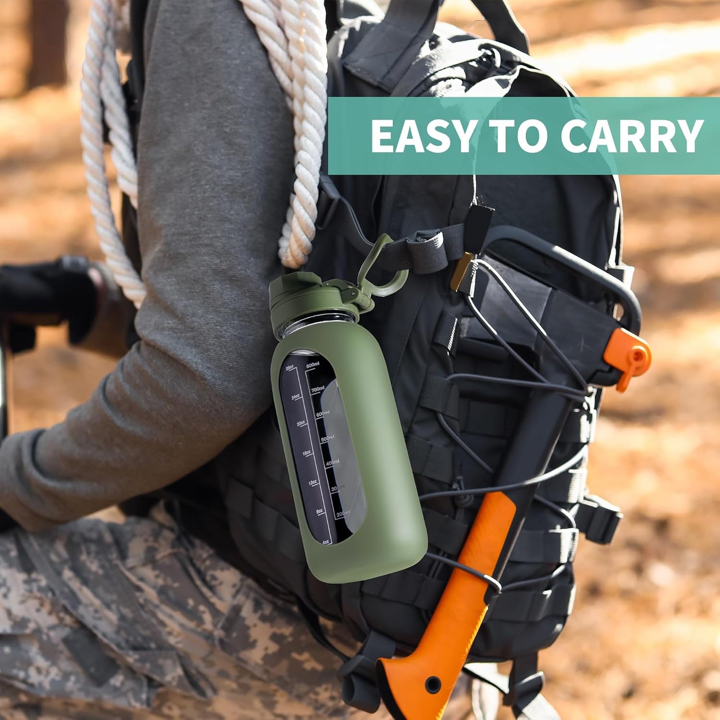 CIVAGO 64 oz Glass Water Bottle Jug with Straw and Handle, Half Gallon Sports Motivational Water Bottle with Time Marker, Wide Mouth Flask Canteen with Silicone Sleeve for Gym, Red