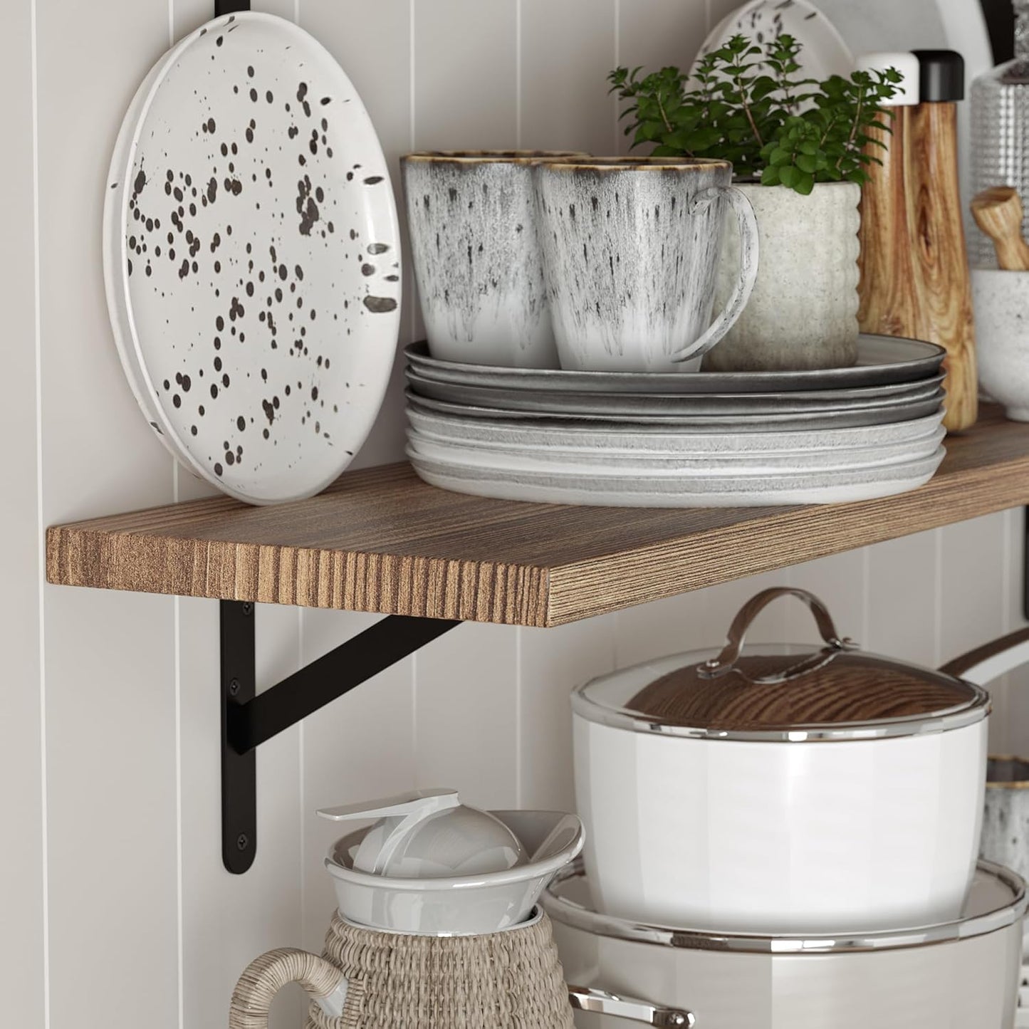 Wallniture Forme 48 inch Long x 10 in Deep Rustic Floating Shelves for Wall Storage, Wall Bookshelf for Living Room Decor, Kitchen, Office Floating Shelf, Set of 3, Burnt, Wood