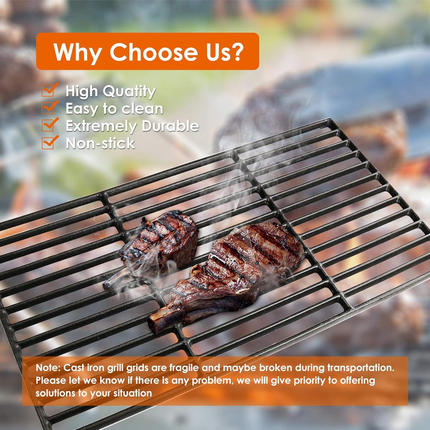 Uniflasy Cast Iron Cooking Grate for Char-Griller 1624 Smokin' Champ Charcoal Grill Horizontal Smoker Grates Replacement Parts for Chargriller Set of 3