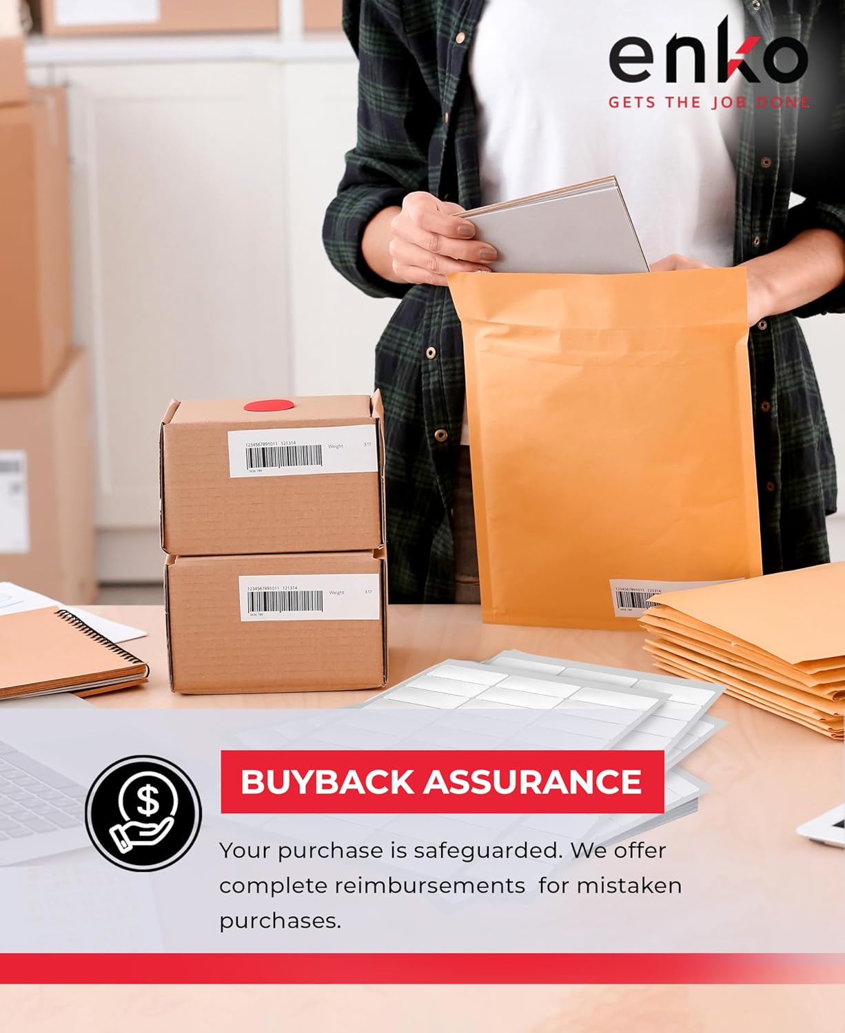 enKo 1 x 2-5/8 Inch 30 Up Return Mailing Address Labels White Printable FBA Labels (300 Sheets, 9000 Labels)