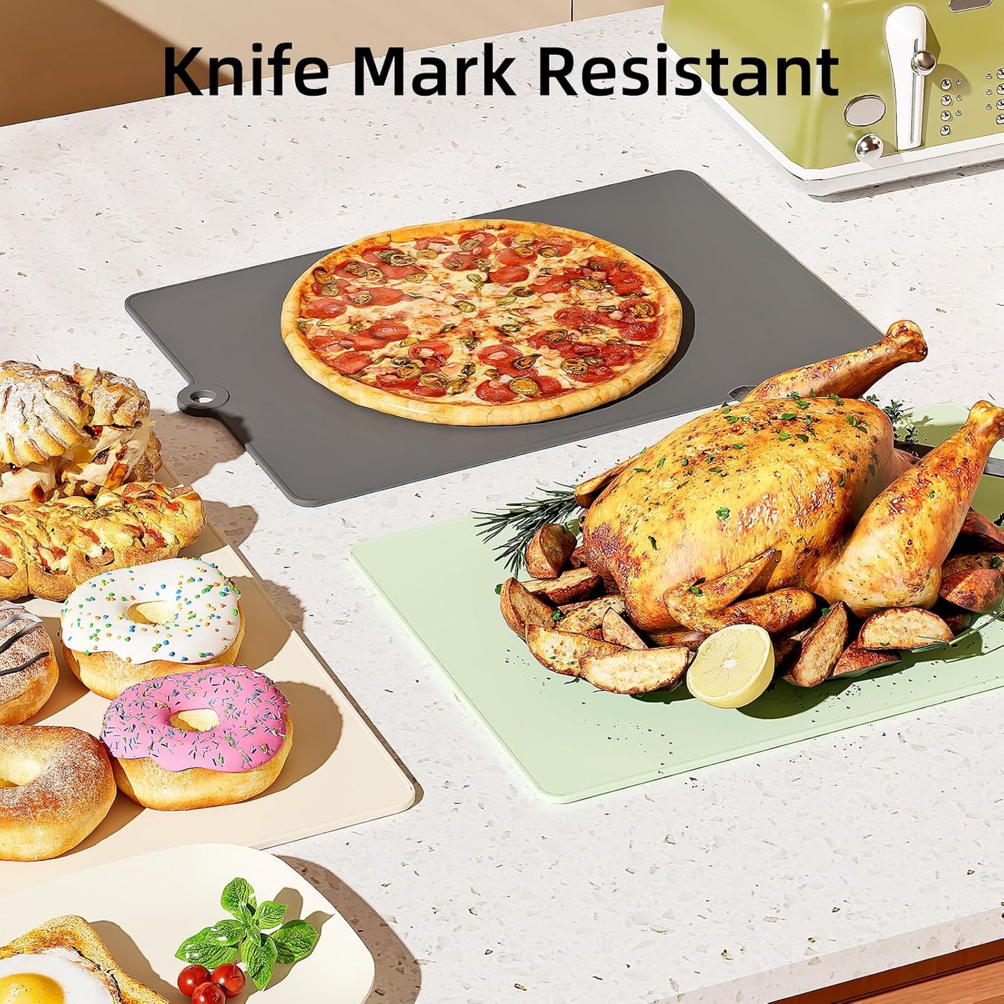 TPU Cutting Boards for Kitchen with Storage Stand, Plastic Chopping Board Set of 3, Flexible Cutting Mat Double Sided Food Grade, Dishwasher Safe Chopping Meat, Veggies, Fruits, Camping, BPA Free