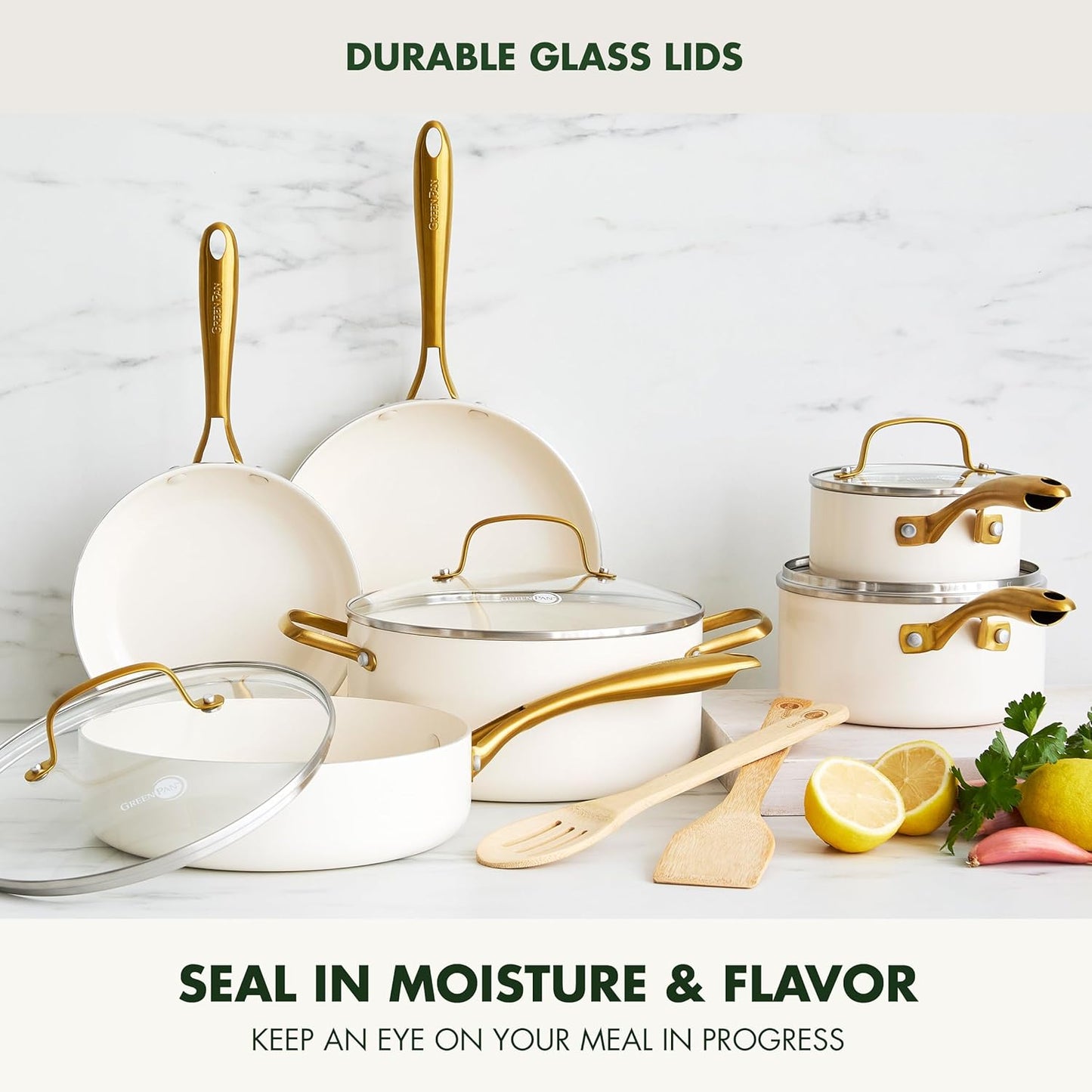 GreenPan 12 Piece Nonstick Swift Cookware Set, Ceramic PFAS-Free Pots & Pans with Lids, Dishwasher & Oven/Broiler Safe to 600F, Kitchen Cooking Set, Sauce, Saute, Stock, Frying Pans, Cream