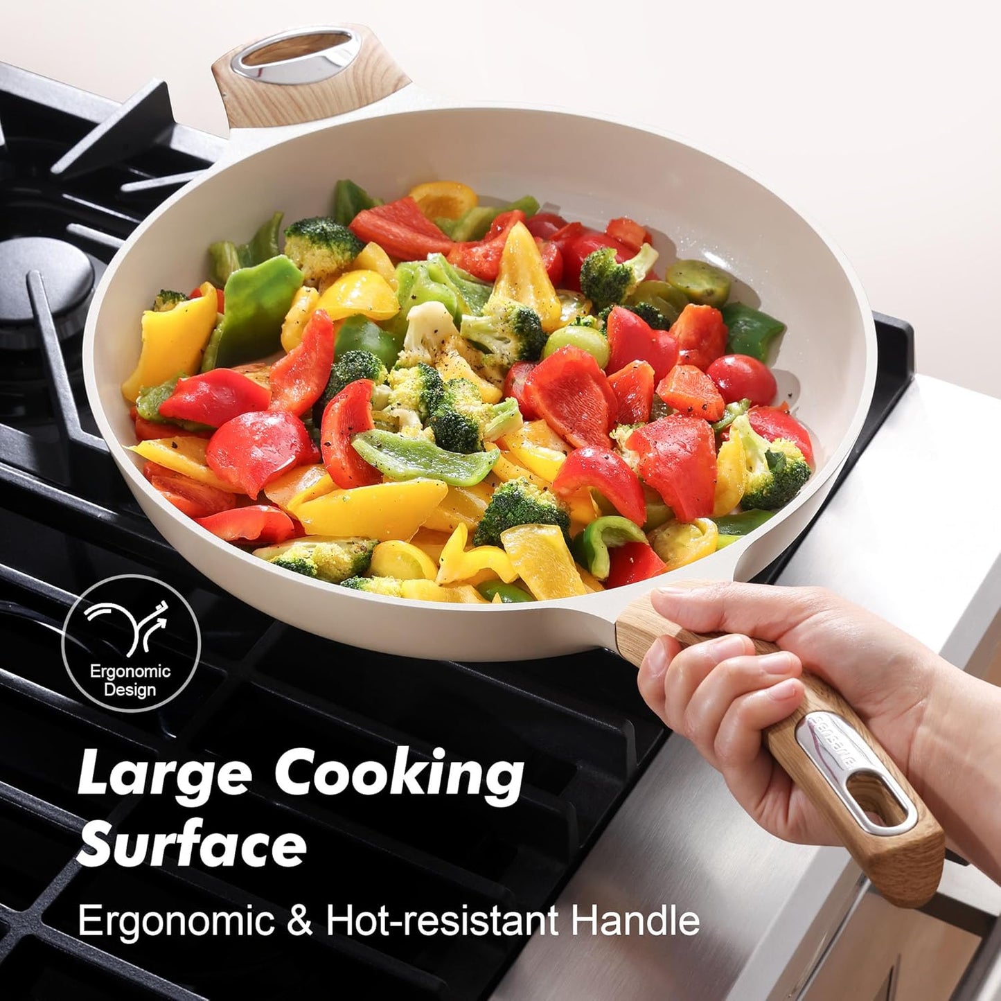 SENSARTE Ceramic Nonstick Frying Pan Skillet with Lid 12.5Inch Large Non Stick Non-toxic Healthy Kitchen Cooking Chef's Pan, Free of Intentionally Added PFOA/PFAS/PTFE, Induction Compatible