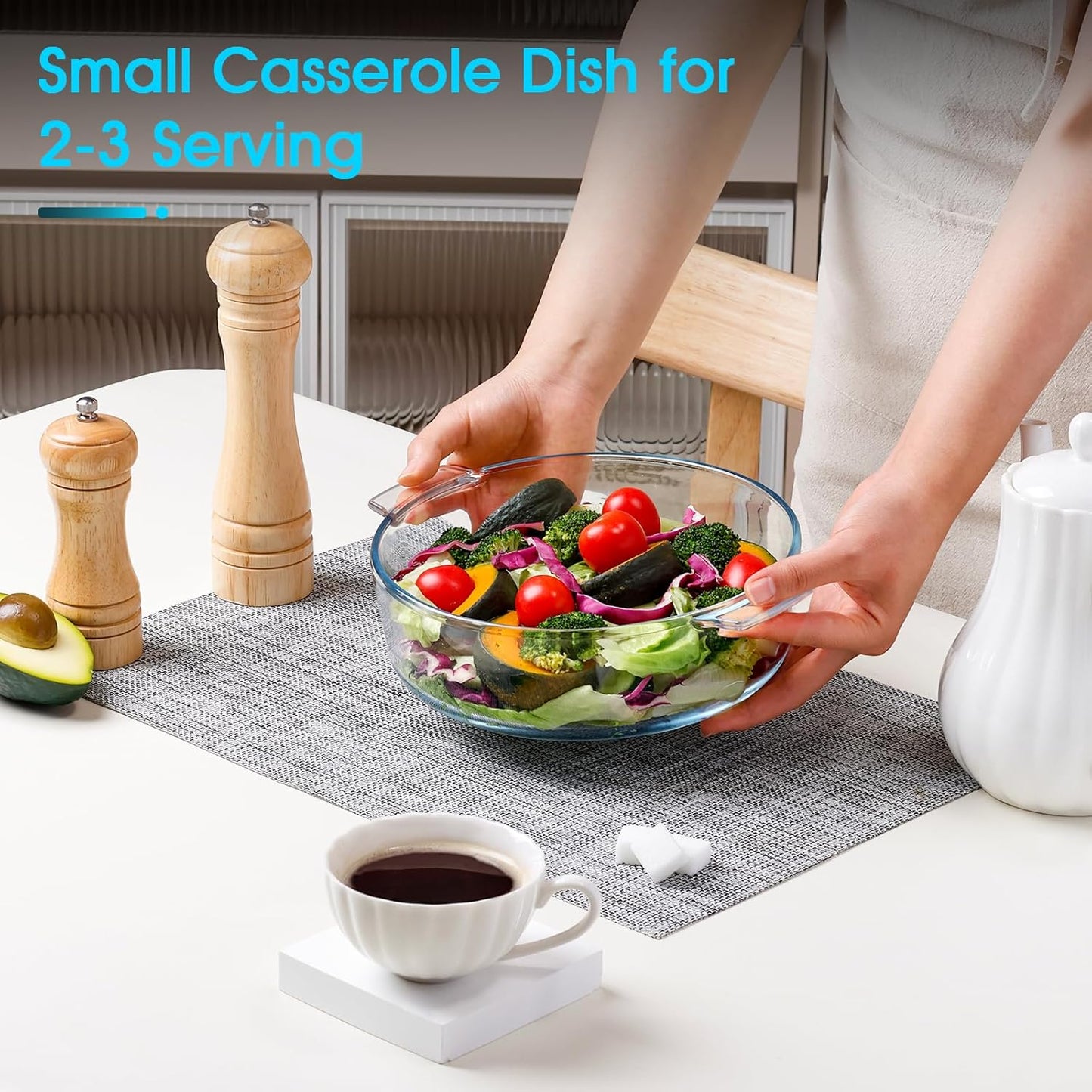 NUTRIUPS Small Glass Casserole Dish with Lid Oven Safe Covered Round Casserole Dish 8" Glass Microwavable Bowl With Lid Microwavable Cookware (Small-1.7L)