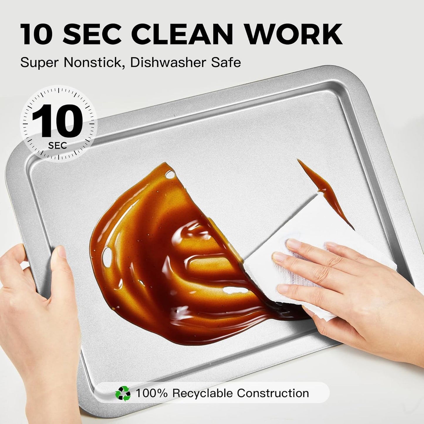 HONGBAKE Cookie Sheet, Baking Sheet Set, Nonstick Oven Pan with Wider Grips,3 Pack, Avoid Too Much Browning -Noble Silver