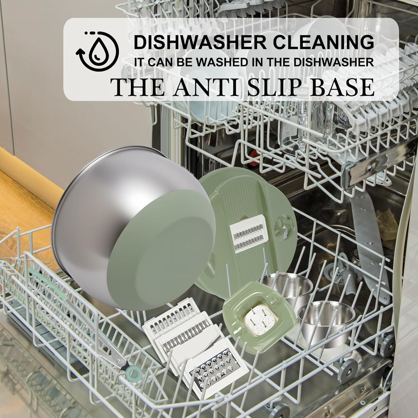 Stainless Steel Salad Spinner Large, Vegetables Fruits Wash Bowl with Strainer, Lettuce Spinner Dryer with 5 Blades Slicer, Egg Yolk Strainer, Shredder for Efficient Salad Preparation 5.3Qt