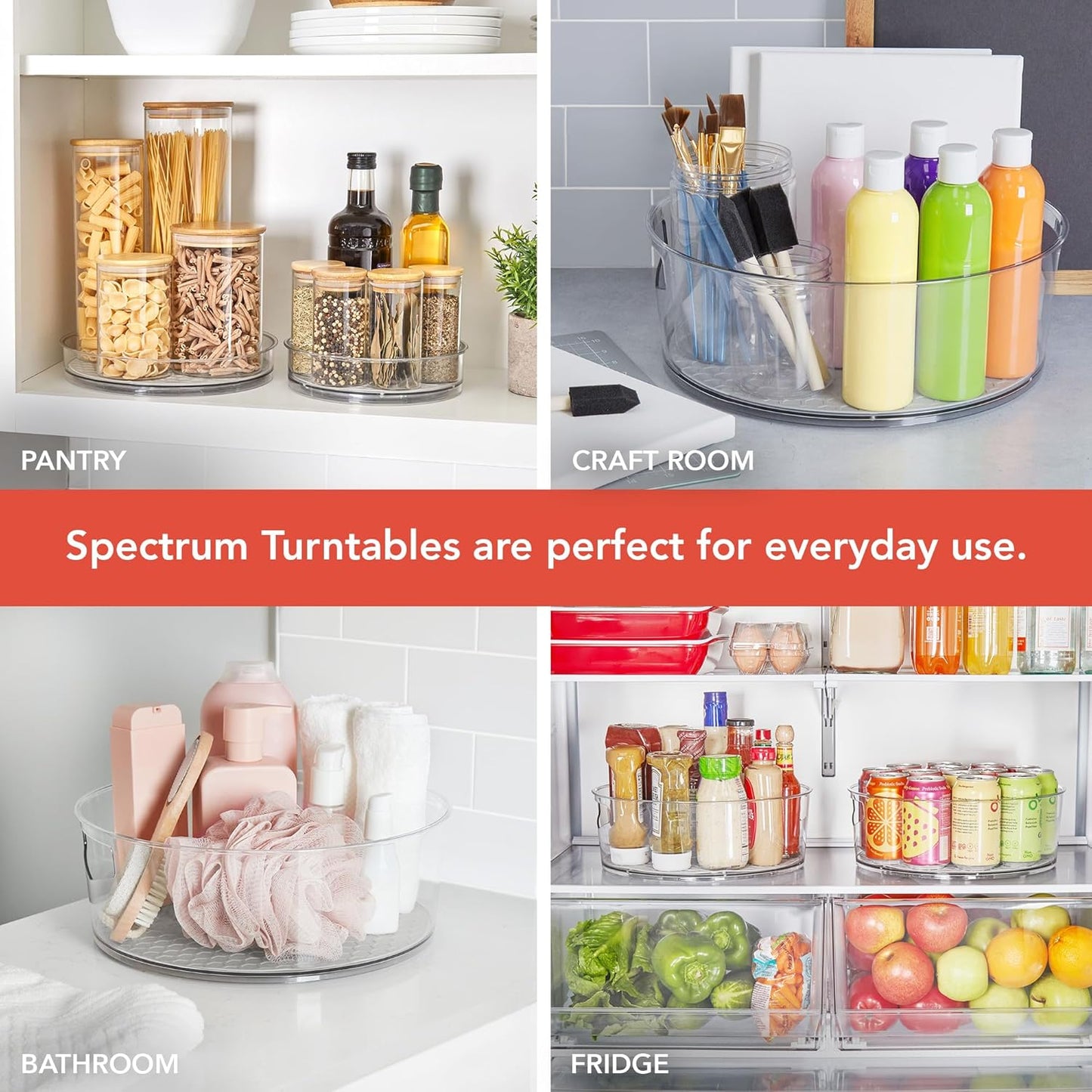 Spectrum Small Lazy Susan Organizer 7.5 in for Cabinets Refrigerator Pantry Table, Oyster Gray Rotating Storage Spice Rack Turntable for Sauces Jams or Tiny Jars, Spinning Fridge Organizer