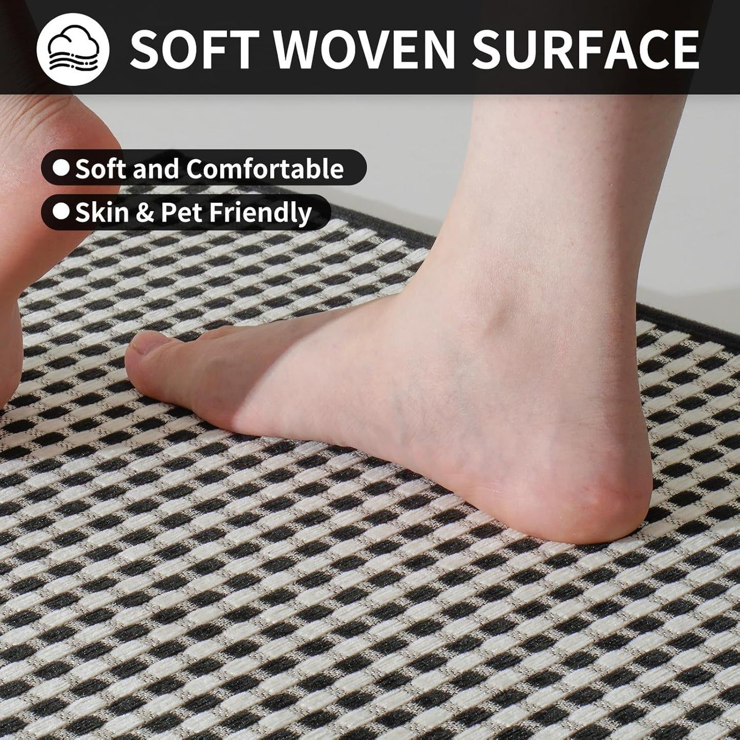 Long Kitchen Runner Rugs Kitchen Mat Non Slip Washable, Super Absorbent Soft Chenille Braided Kitchen Mats for Floor, Rubber Backing Kitchen Floor Sink Standing Mat, Easy Clean, Black 24"x71"