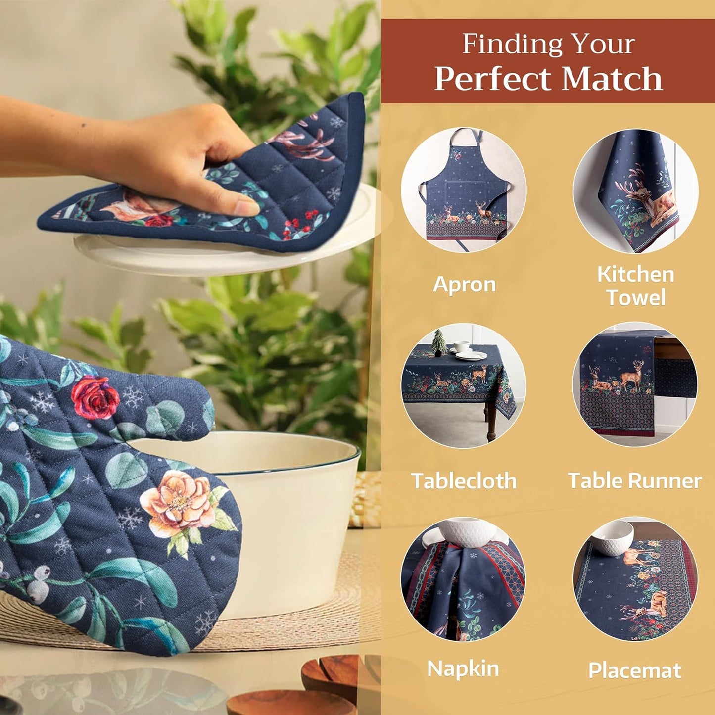 Maison d' Hermine Oven Gloves 100% Cotton Oven Mitt 7" x 13" with Loop Heat Resistant, BBQ, Cooking Gloves, Baking, Grilling, Kitchen, Handling Hot Pans (Pack of 1, Christmas Joy)