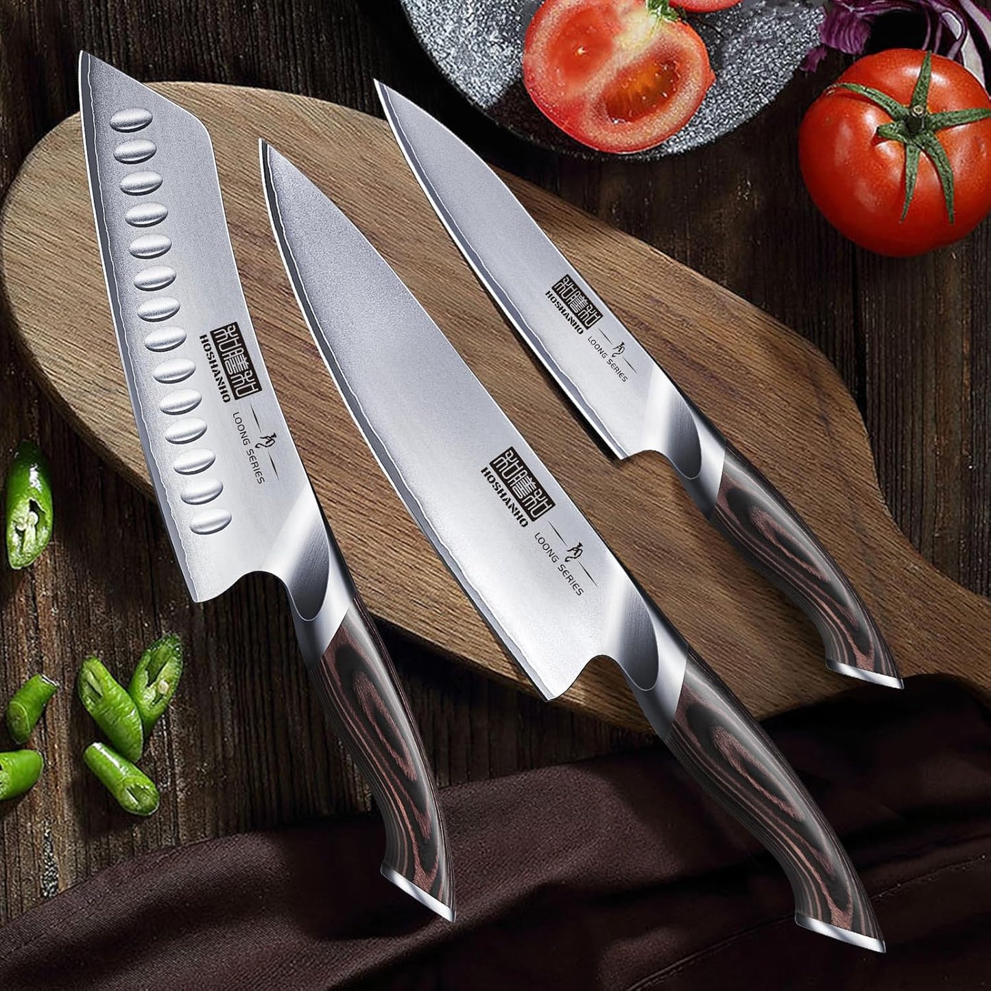 3 Pieces Knife Set, Professional Japanese High Carbon Stainless Steel Kitchen Knife Set, Ultra Sharp Chef Knives Sets with Ergonomic Pakkawood Handle
