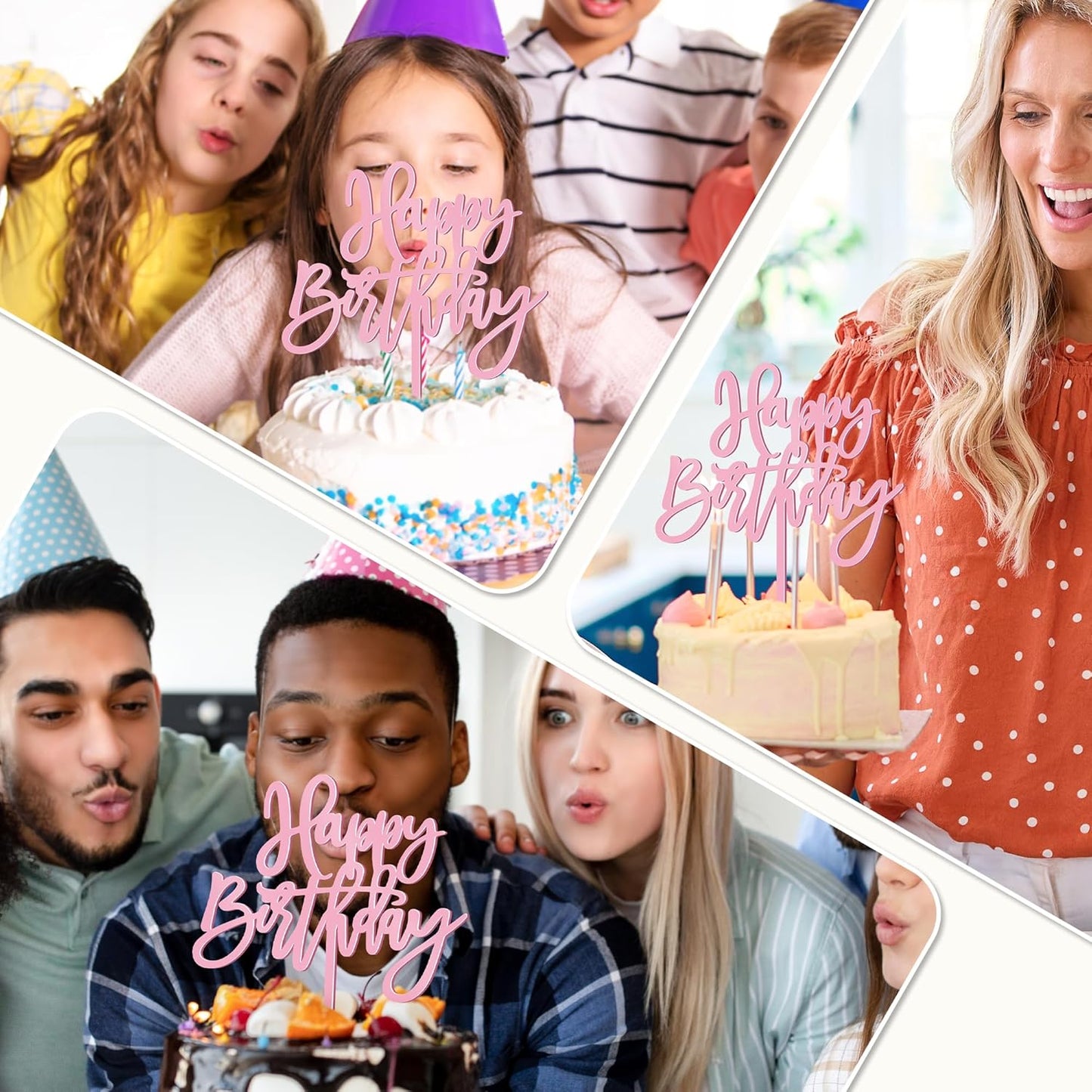 1 PCS Birthday Cake Topper, 5.1 x 7 Inches Happy Birthday Cake Toppers, Pink Happy Birthday Cake Sign for Party, Baby Shower, Anniversary and Cake Sign Decorations