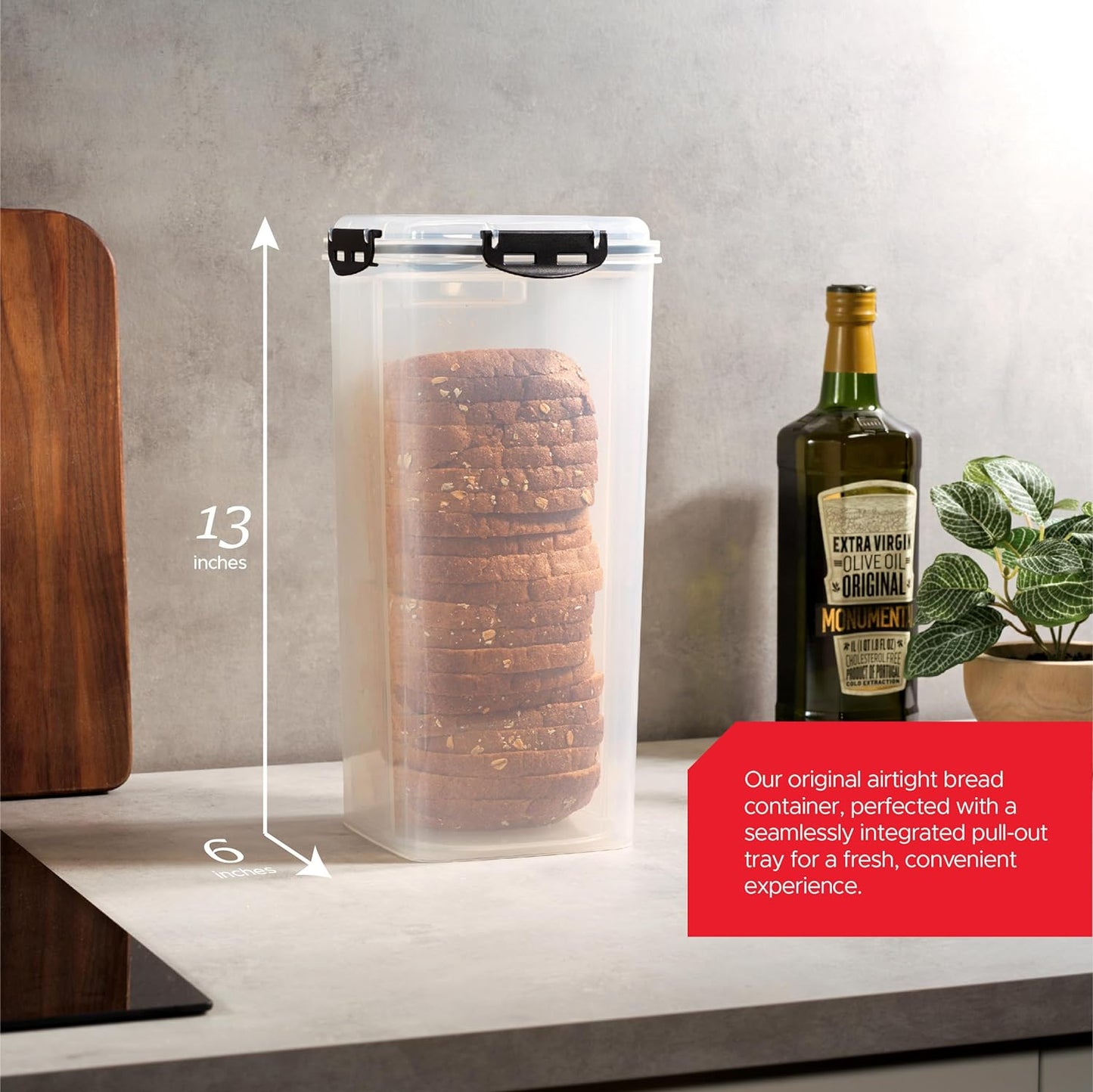 Tafura Bread Storage Container - 2 Pack BPA Free Plastic Bread Box with Ingeniously Tray - Airtight Container/Holder for Homemade Loaves and Baked Goods