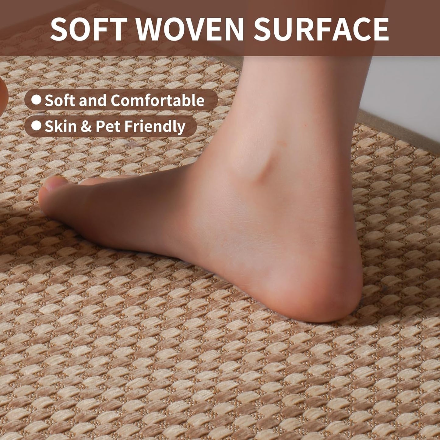 Kitchen Mat Kitchen Rugs Sets of 2 PCS Non Slip Washable, Super Absorbent Soft Braided Kitchen Mats for Floor, Rubber Backing Comfort Standing Kitchen Sink Mat Runner Rug, Brown 17"x28"+17"x59"