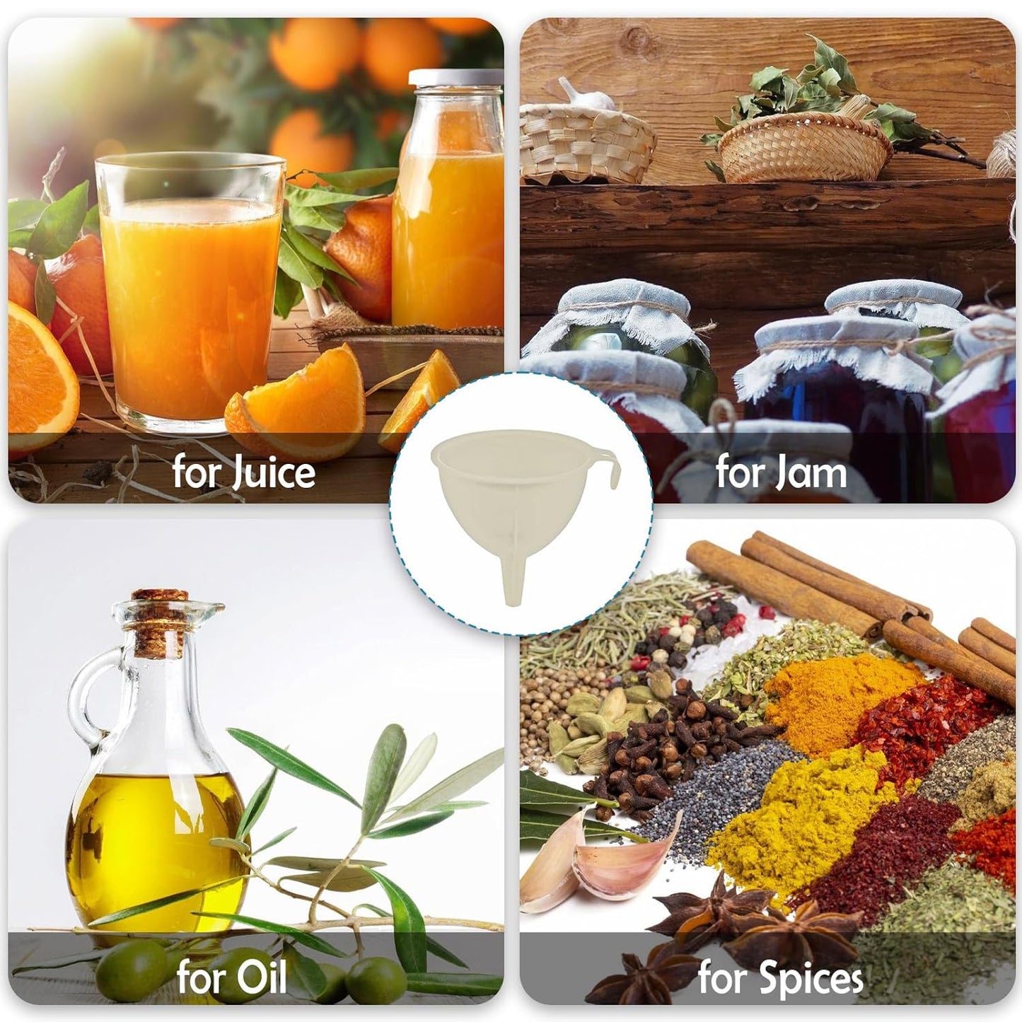 3-Piece Plastic Funnel Set - 5-Inch Diameter Kitchen Funnels for Bottles, Jars, and Lab Use (Off-White)