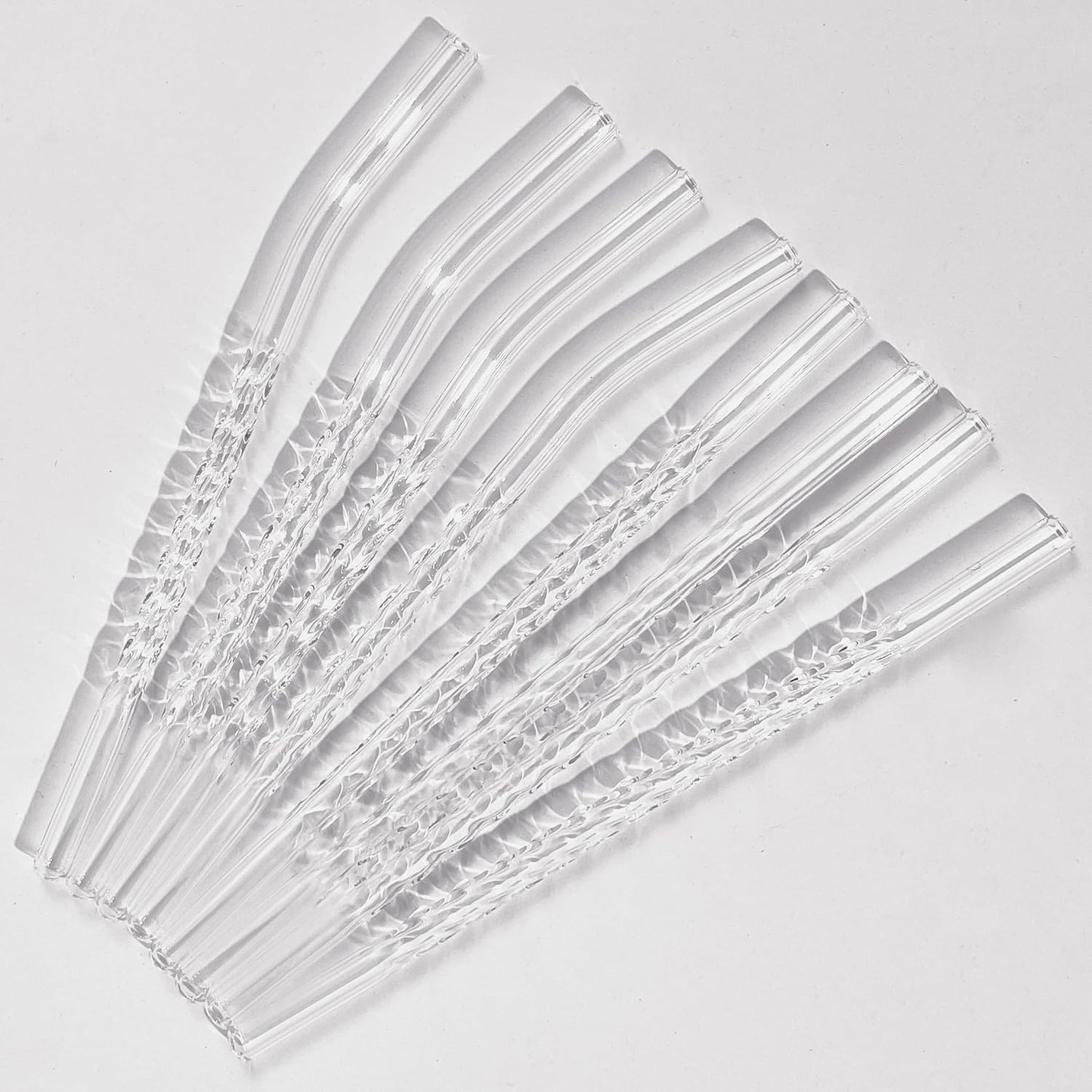 Reusable Glass Straws Colorful Twist Shape Sets of 8 with 4 Bent and 4 Straight Straws & 2 Cleaning Brushes, 8"x 0.3" Thick Clear Glass Drinking Straw for Tumblers Gift Wrap Dishwasher Safe