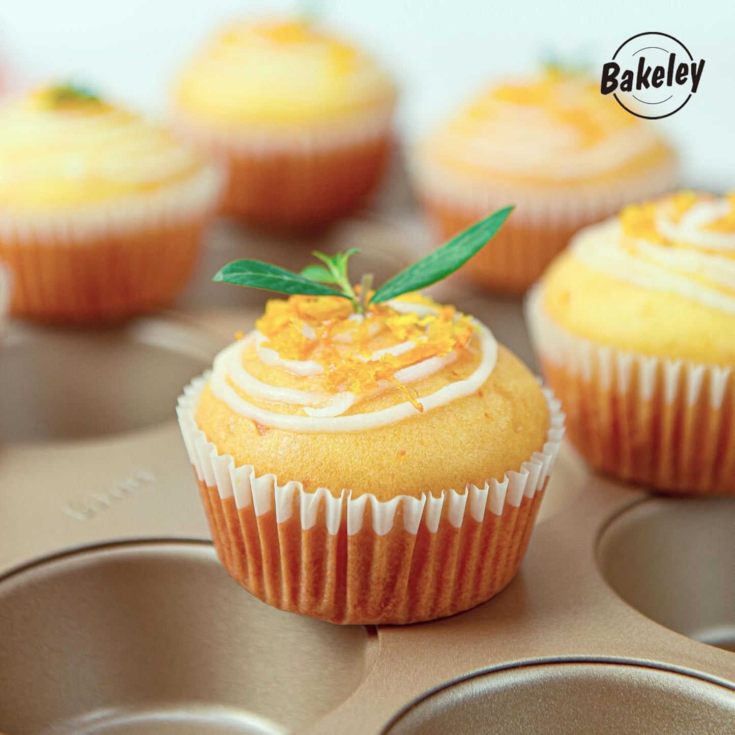 Muffin Cake Pan, 12-Cavity Non-Stick Cupcake Pan Bakeware for Oven Baking Set of 2 (Champagne Gold)