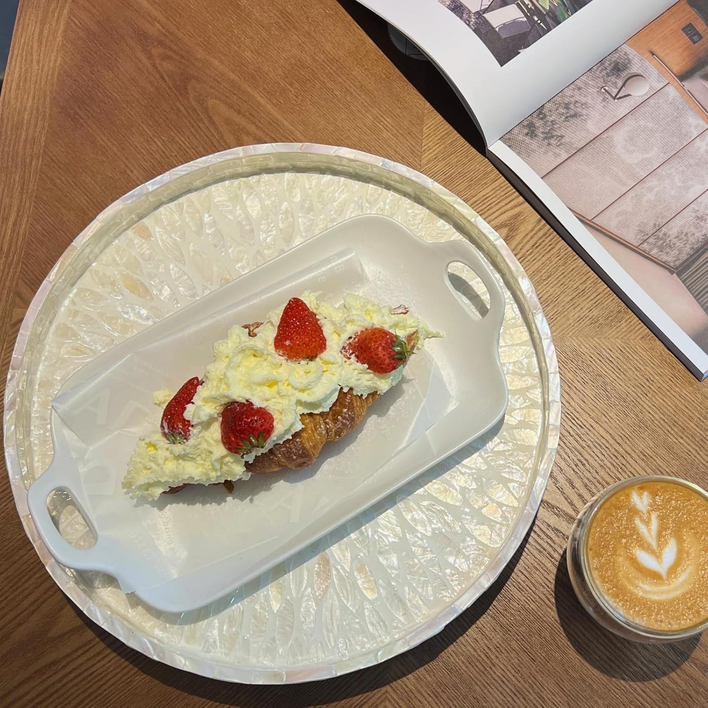 12.5" Lazy Susan for Table Top – Mother of Pearl Spinning Turntable Serving Tray, Marble Lazy Susan Organizer for Dining Table Centerpiece, Kitchen Island Decor, Bathroom Counter, Outdoor Use (White)