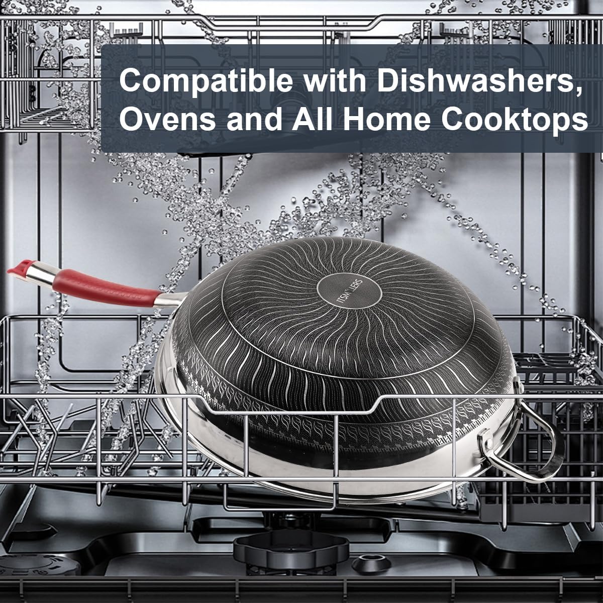 Tri-ply Stainless Steel Wok with Lid, 13.5'' PFOA Free Nonstick Stir Fry Pan, Induction Compatible, Dishwasher and Oven Safe, Scratch-resistant Surface