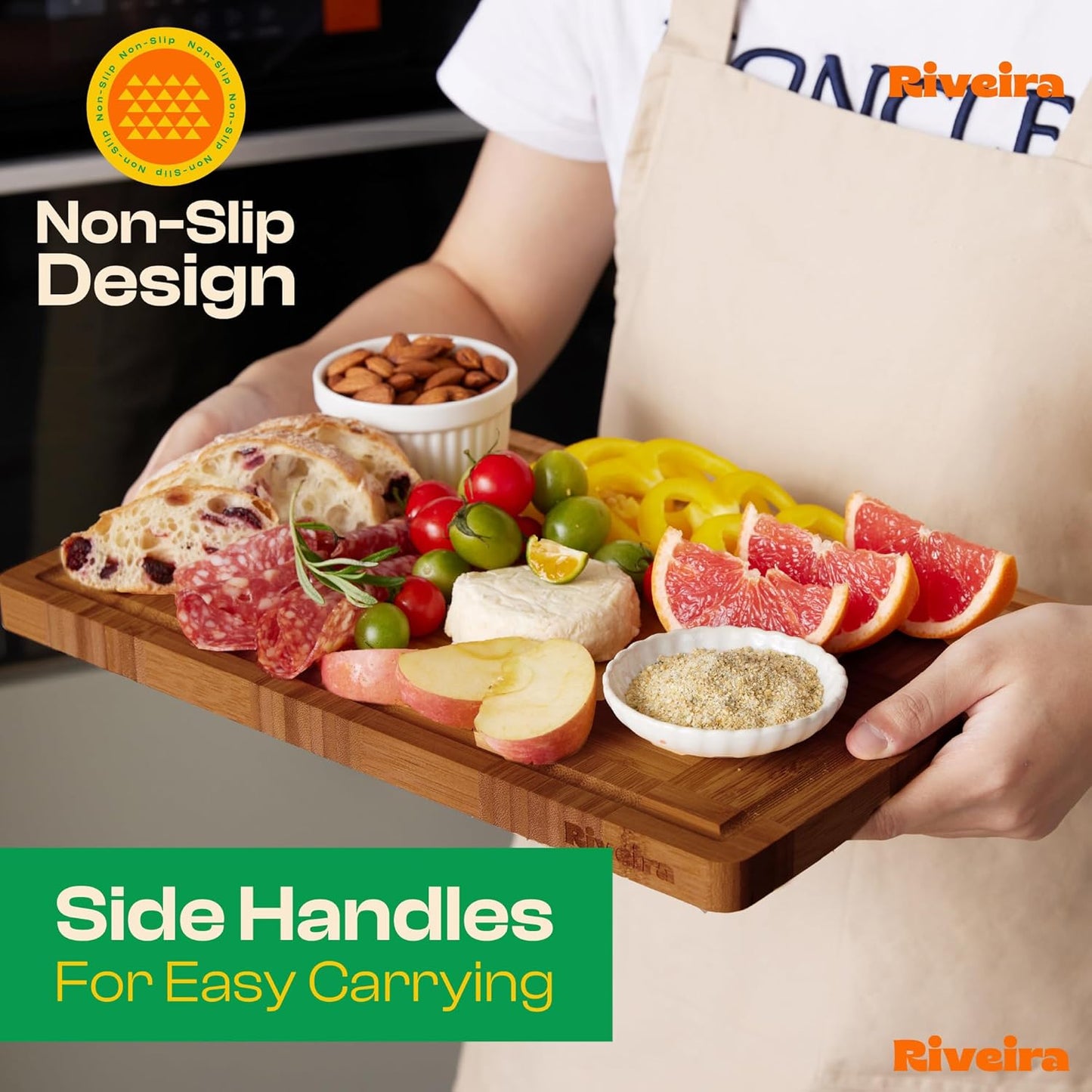 Riveira Bamboo End Grain Wood Cutting Board – Gourmet Bamboo Grandeur: 15 x 10 Wooden Cutting Boards – Wooden Cutting Boards For Kitchen Decorative – Innovative Juice Grooves End Grain Cutting Board