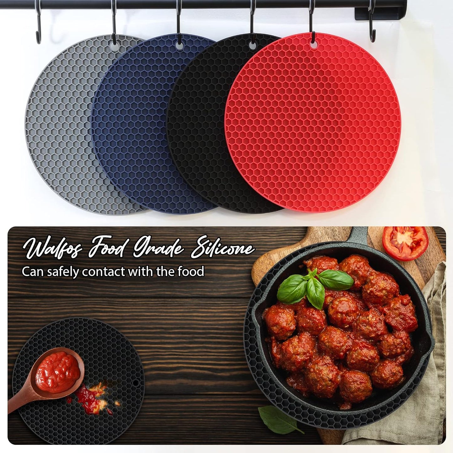 Joyhalo Trivets for Hot Dishes - Hot Pads for Kitchen, Silicone Pot Holders for Hot Pots and Pans, Silicone Mats for Kitchen Countertops, Table, Flexible Easy to Wash and Dry, Grey