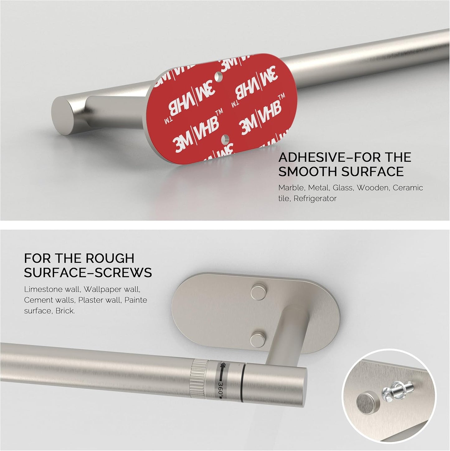 Paper Towel Holder Under Cabinet, Self Adhesive or Wall Mounted SUS304 Stainless Steel Paper Towel Holder for Kitchen, Bathroom, Farmhouse, Barbecue and Laundry (Silver)