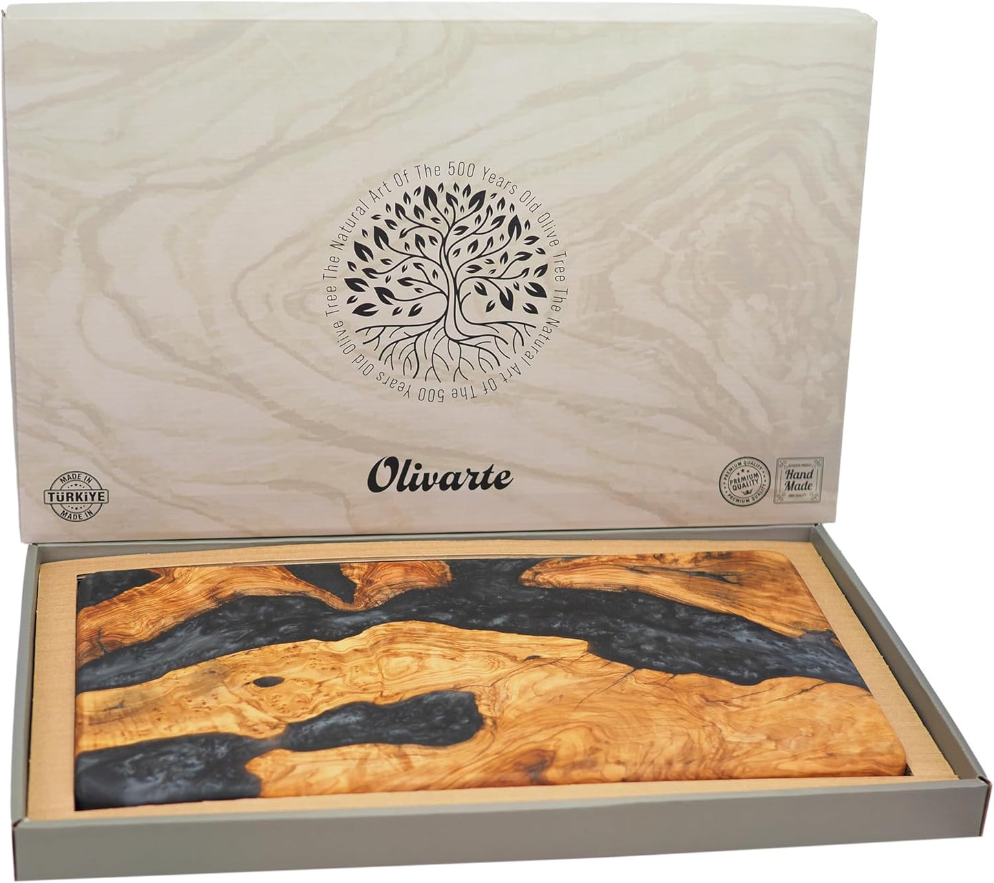 Handmade Epoxy Cutting Board & Charcuterie Board - Decorative, Olive Wood Boards for Serving Cheese, Fruit, Meat - Ideal for Kitchen, Unique Housewarming Gift - Black Resin