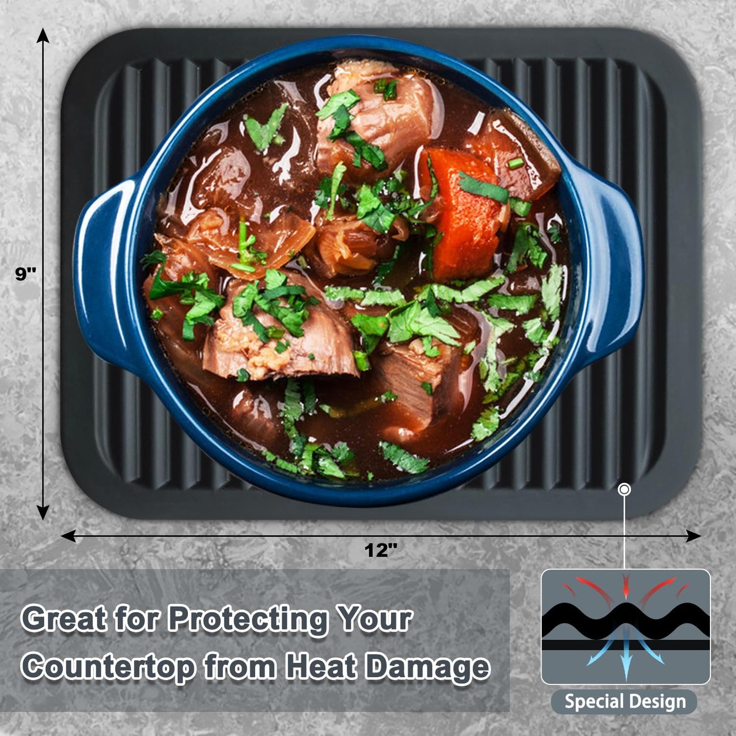 Walfos XXL Silicone Trivet 16 Inch and Trivets Mats 12 Inch, Trivets for Hot Pots and Pans, Heat Resistant Pot Holders Hot Pads for Kitchen Quartz Countertops, Hot Dishes, 5 Pack