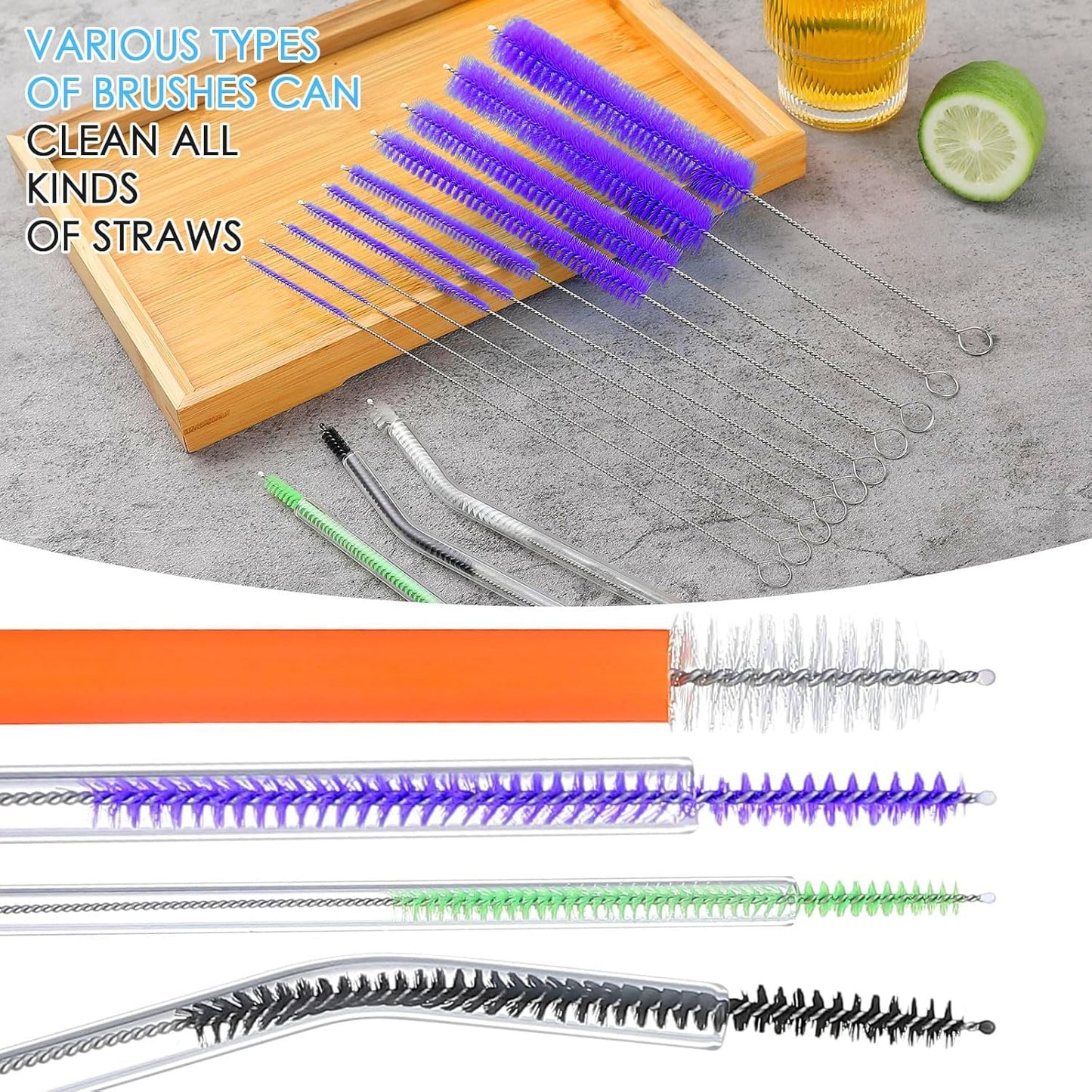 2024 Upgraded Long Straw Cleaner Brush,9.5in 10 Different Diameters Reusable Water Bottle Brush&1pcs 15in Spring Brush,Stainless Steel Nylon Tube Brush Kit for Sippy Cup,Water Bottle,Drinking Straw