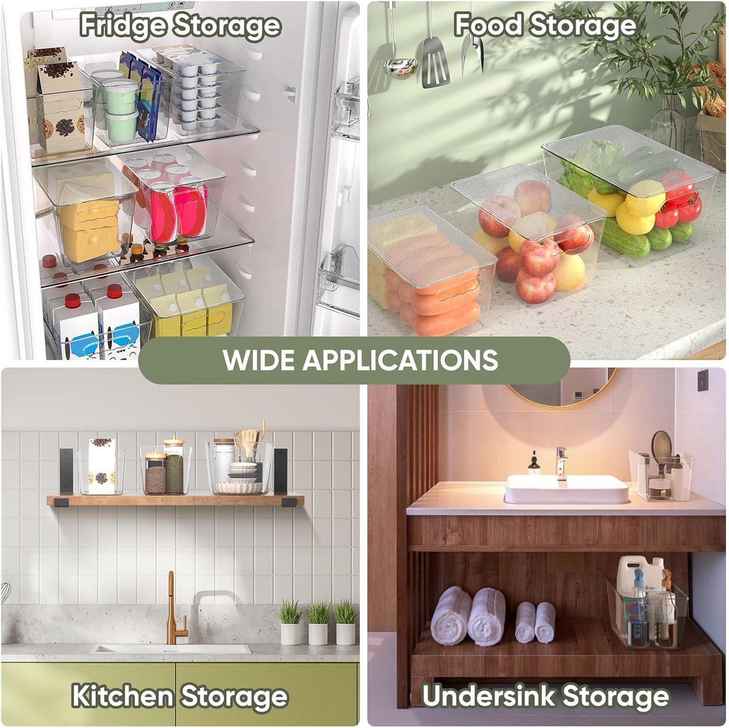 BALEINE Clear Stackable Storage Bins with Lids, Plastic Containers with Handle for Pantry Organizers and Storage, Plastic Bins for Fridge, Kitchen, Bathroom, Cabinet (10x6x5, 6PK)