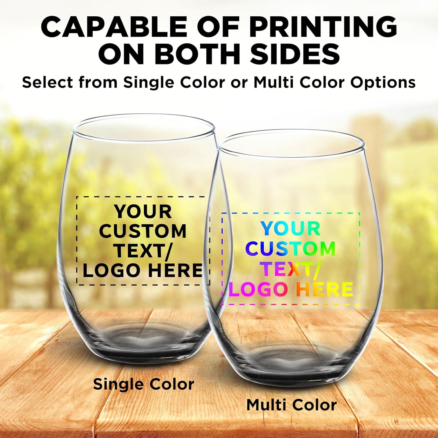 DISCOUNT PROMOS 100 ARC Stemless Wine Glasses Set, 21 oz. - Customizable Text, Logo - Chardonnay, Cabernet, Merlot, Sauvignon - Black