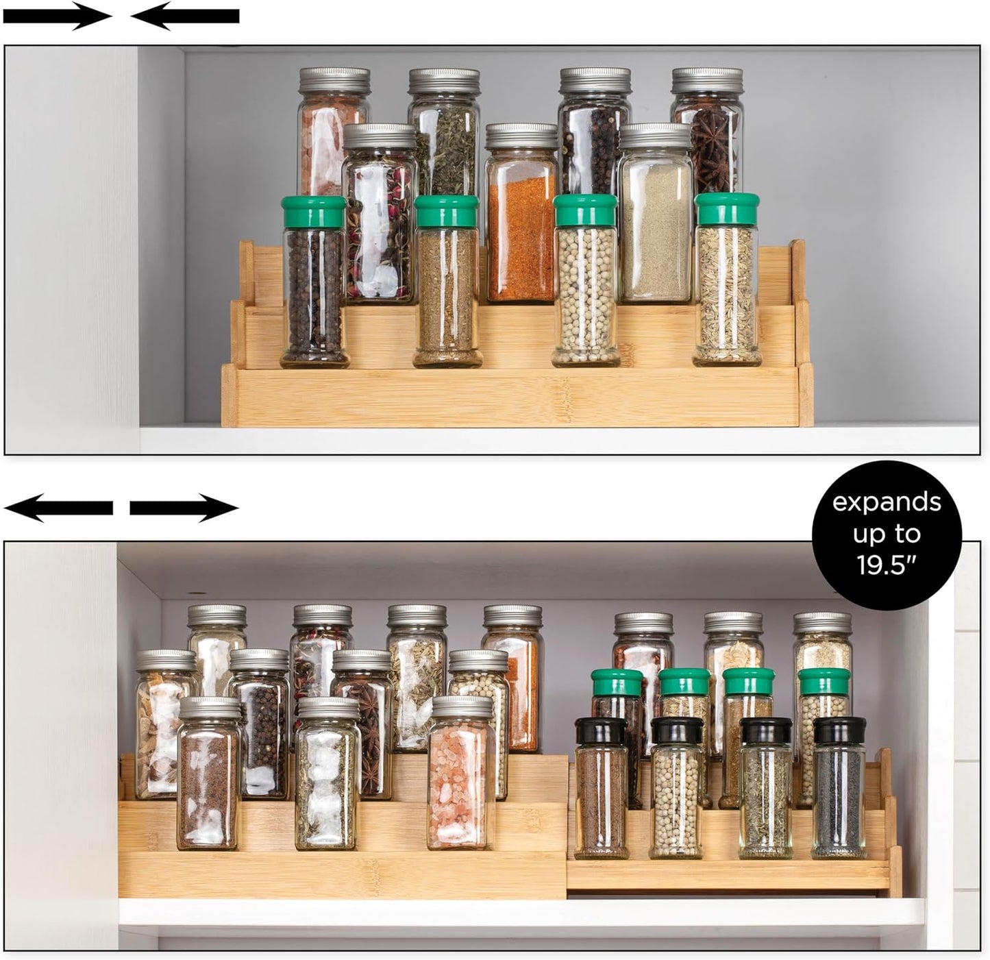 SIMPLEMADE 3-Tier Spice Rack Organizer - Versatile Storage Shelf for Kitchen, Bathroom, Bedroom & Office, Set of 1, Expandable Bamboo