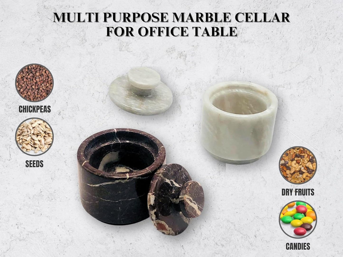 Marble Salt Cellar with Lid - 2 Pack Set, 3.5oz Kitchen Storage Containers, Premium White Red Marble Pattern