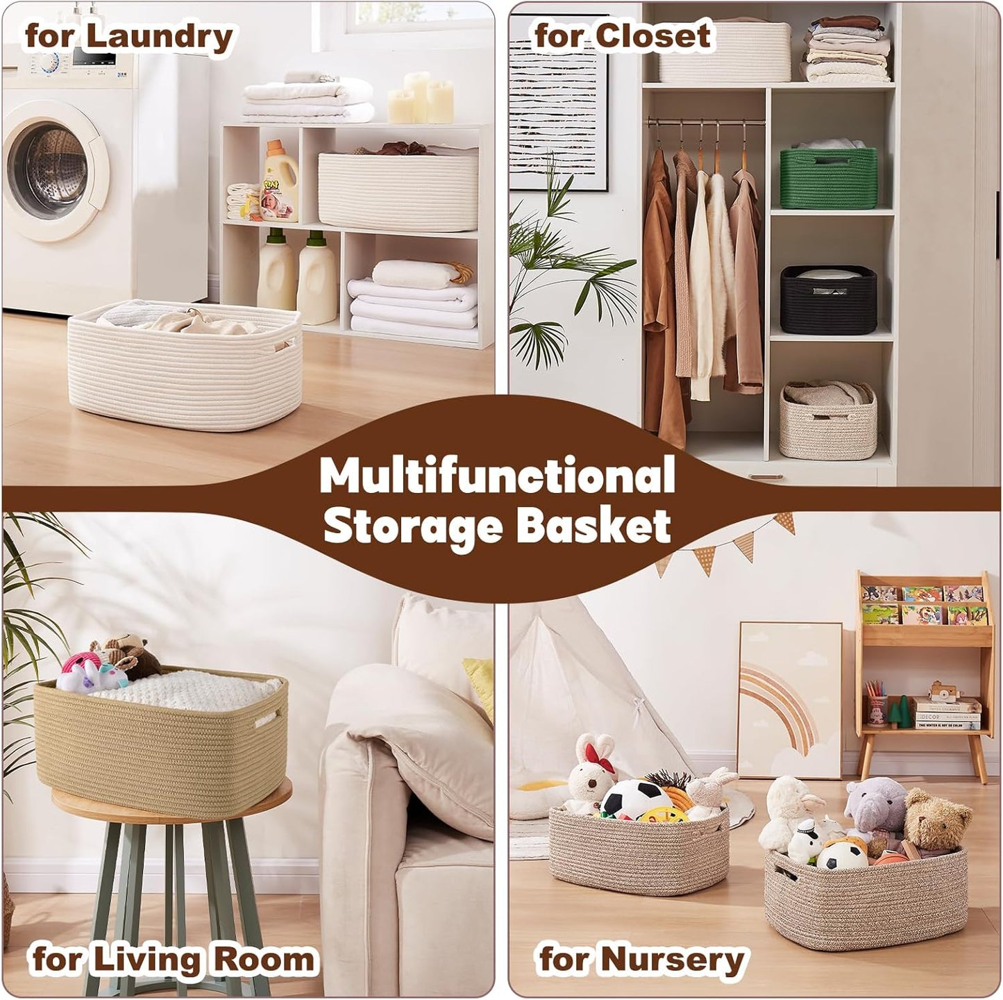 OIAHOMY Storage Basket for Shelves, Closet Cube Storage Bins Baskets for Clothes Blanket Towels, Baby Nursery, Toy Baskets Box, Woven Rope Basket, 15.75*11.81*7.09 IN, 2 Packs Black