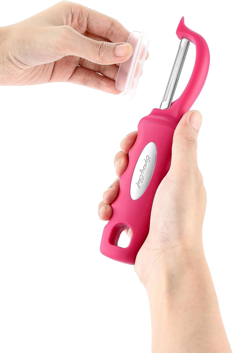 Spring Chef Premium Stainless Steel Vegetable Peeler for Kitchen, Dishwasher Safe Apple Peeler with Non-Slip Handle & Sharp Blades, Peel Potato, Fruit, Veggie, Carrot, Mango, Cucumber - Pink