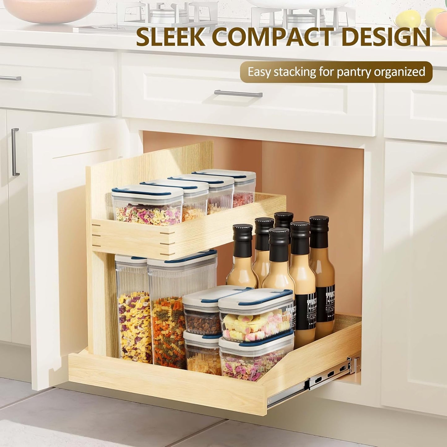 2 PACK 3.2L Food Storage Containers with Airtight Lids, 12" Tall Jar Food Container, BPA Free, Dry Food Storage for Pasta, Spaghetti, Cereal, Flour Pantry Organization, Cream