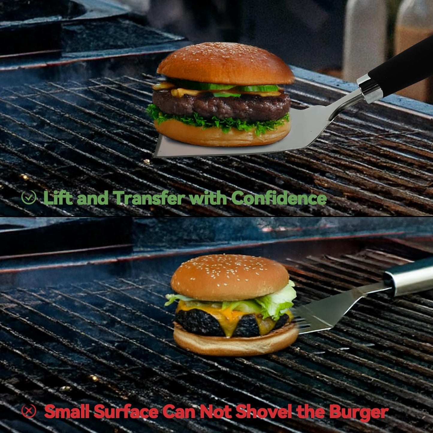 Professional Wide Turner 9.5 Inch Stainless Steel Spatula for Cast Iron, Griddle and Grill Cooking, Barbecue Hamburger Metal Kitchen Utensil, Dishwasher Safe