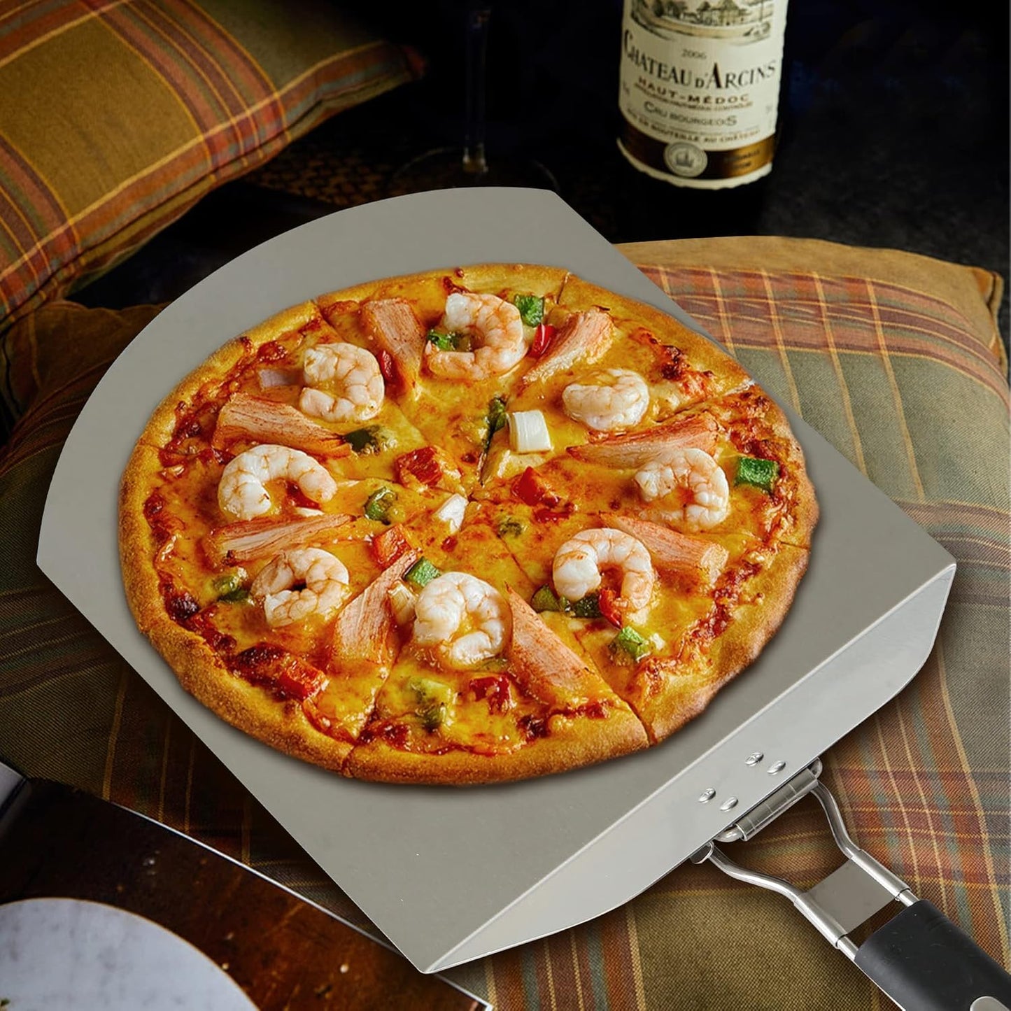 Pizza Peel BIG HORN Metal Pizza Peel with rubber handle Large Premium Pizza Paddle Pizza Spatula Perforated Stainless Steel Pizza Spatula