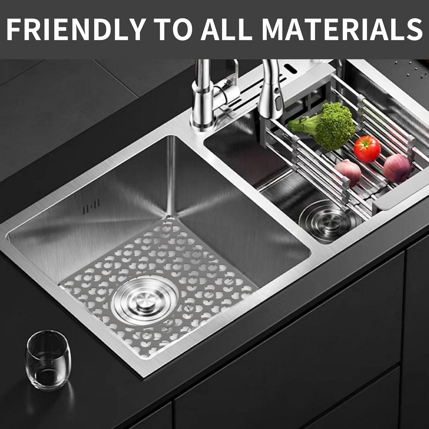 WAFT YEARN 2PCS Sink Mats Sink Protectors Dish Racks Dishwasher Safe Grid Mats for Kitchen Sink Silicone Protect Sink from Stains Damage Scratches Non Slip Heat Resistant Rust Resistant 11"X12" Grey