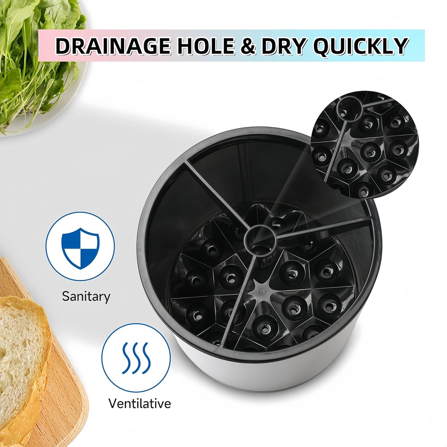 Utensil Holder For Kitchen Counter Organizer Extra Large Silverware Caddy Cooking Utensil Stainless Steel Rotating Kitchen Storage 3 Compartment Flatware Spoon Spatula