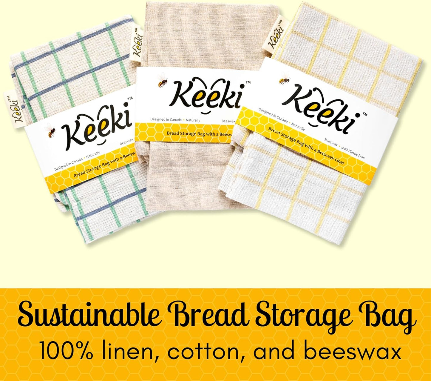 Keeki Bag - The Original Beeswax Lined Bread Bag for Homemade & Sourdough | Reusable Linen Bread Storage | Beeswax Wrap Alternative | Plastic-Free Storage w/Wide Drawstring Closure (Blue)